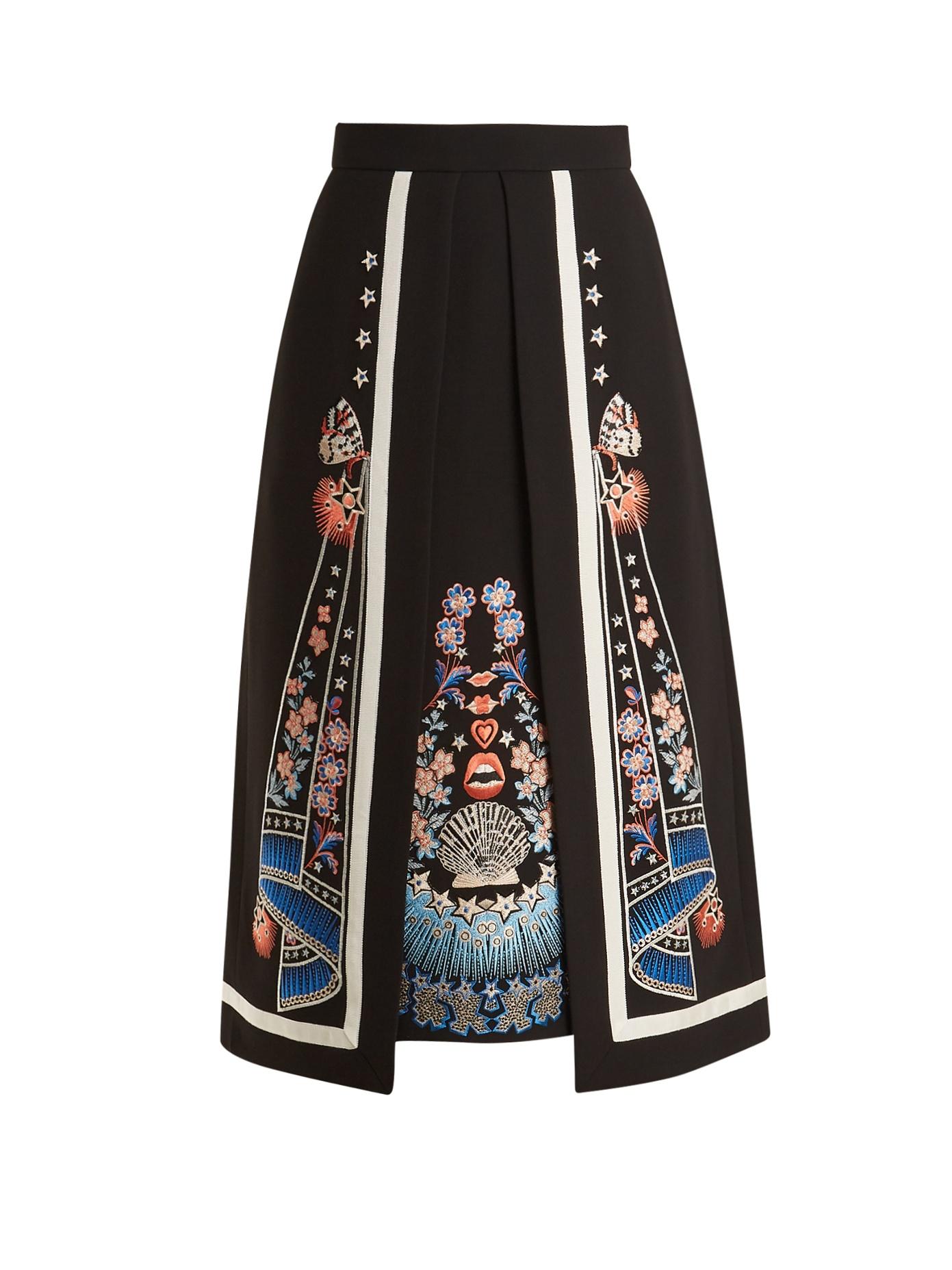 Temperley London Floral-embroidered A-line Crepe Skirt In Black Multi ...