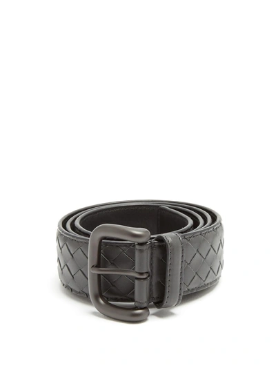 Bottega Veneta Intrecciato Leather 4cm Belt In Grey