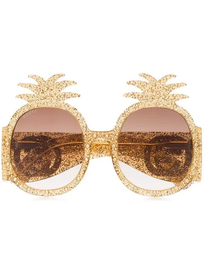 Gucci Embellished Pineapple Glitter-acetate Sunglasses In Gold