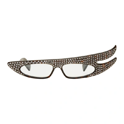 Gucci Embellished Rectangular-frame Acetate Glasses In Tortoiseshell