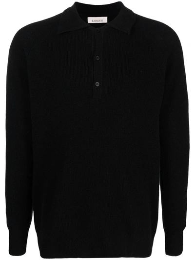 Laneus Knitted Polo Shirt In Black