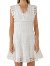 Endless Rose Plunging Neck Lace Trim Dress In White