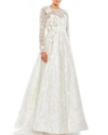 Mac Duggal Long Sleeve A-line Gown In White