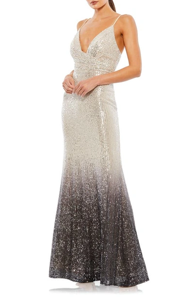 Ieena For Mac Duggal Ombre Sequin Gown In Silver/ Charcoal