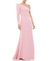 Ieena For Mac Duggal One-shoulder Puff-sleeve Trumpet Gown In Rose Pink