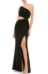 Mac Duggal One-shoulder Jersey Cutout Gown In Black