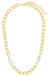 Sterling Forever Women's Imitation Pearl Chain Necklace In Gold