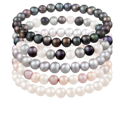 Splendid Pearls Set Of 5 Elastic Freshwater Pearl 6-7mm Bracelets In Multi