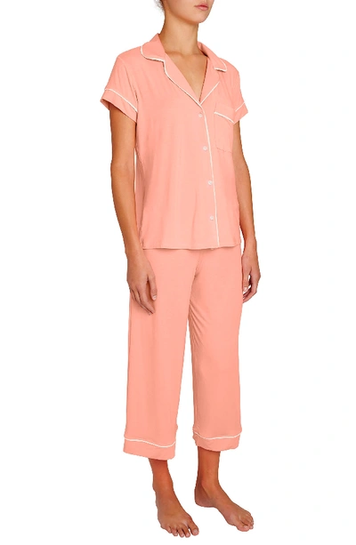 Eberjey Gisele Cropped Two-piece Jersey Pajama Set In Candlelight Peach/ Ivory