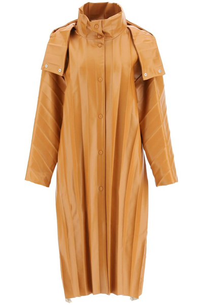 A.w.a.k.e. Hooded Pleated Faux Leather Coat In Orange