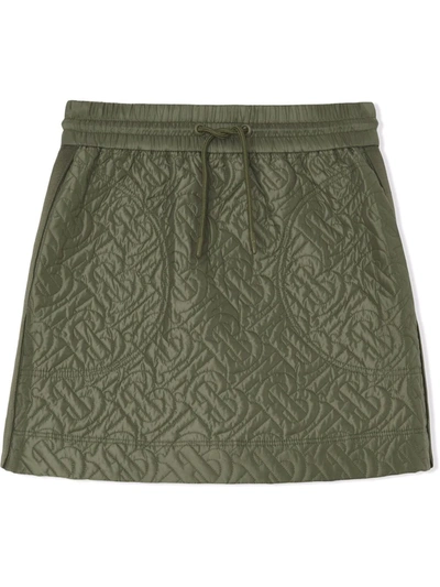 Burberry Kids' Girl's Selena Quilted Logo Skirt In Poplar Green