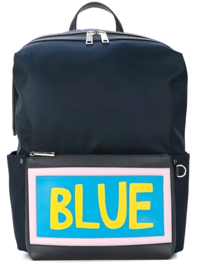 Fendi Slogan Patch Backpack In Blue