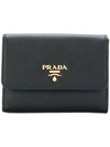 Prada Saffiano Tri-fold Wallet In Black