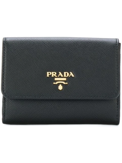 Prada Saffiano Tri-fold Wallet In Black