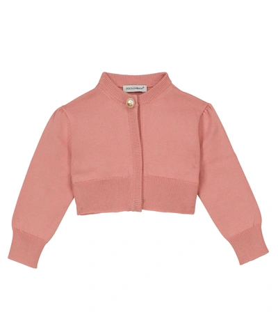 Dolce & Gabbana Babies' Cropped Cotton-knit Cardigan In Pink