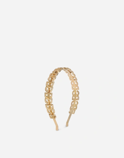 Dolce & Gabbana Rigid Headband With Dg Multi-logo In Gold