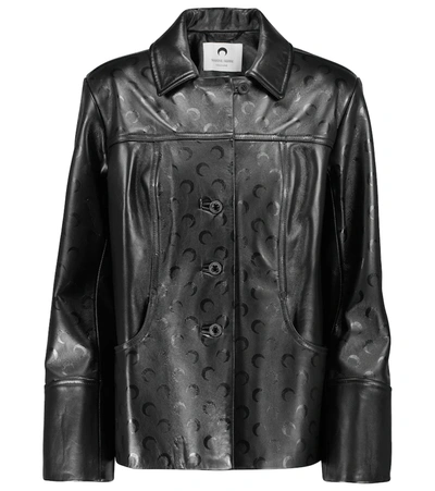 Marine Serre Crescent Moon-print Leather Jacket In Black