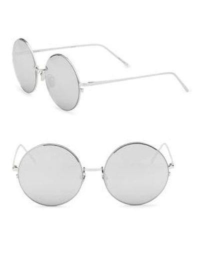 Linda Farrow 343 C4 Round Mirrored Sunglasses In Silver