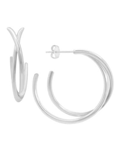 Essentials And Now This High Polished Crossover C Hoop Post Earring In Silver Plate Or Gold Plate In Silver-tone