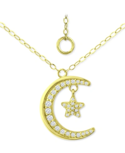 Giani Bernini Cubic Zirconia Moon & Star Pendant Necklace, 16" + 2" Extender, Created For Macy's In Gold Over Silver