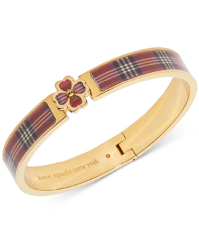 Kate Spade Gold-tone Spade Flower Printed Bangle Bracelet In Foliage Plaid