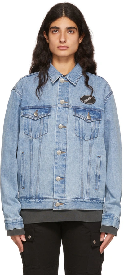 We11 Done We11done Logo Patch Faded Denim Jacket In Blue