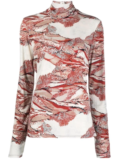 Proenza Schouler Swirl-print Jersey Turtleneck Top In Red Multi