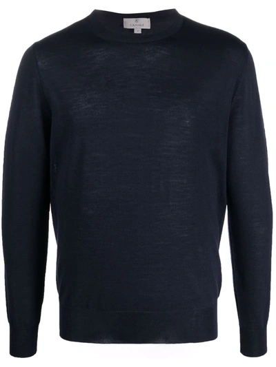 Canali Crew Neck Merino Sweatshirt In Blue