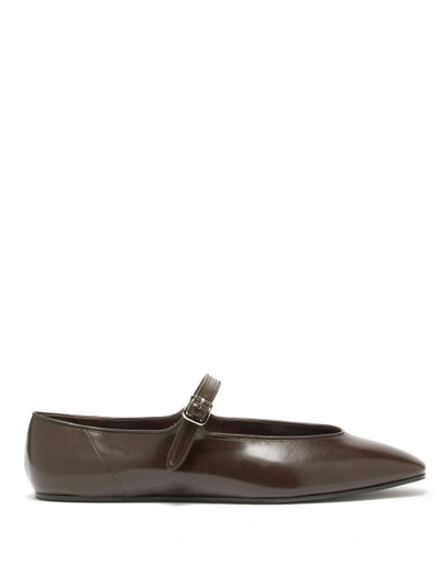 The Row Olga Glossed-leather Mary Jane Flats In Brown
