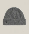Allsaints Mens Grey Marl Bailey Logo-embroidered Ribbed Wool Beanie Hat 1 Size In Gray Marled