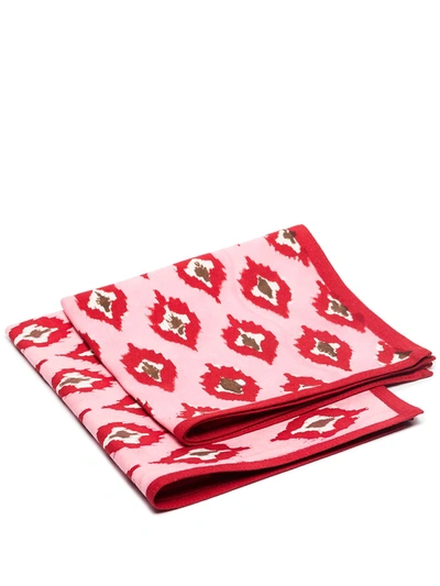 Les Ottomans Embroidered Placemats And Napkins (set Of Four) In Red