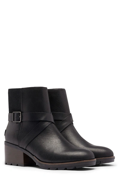 Sorel Cate Leather Buckle Bootie In Black