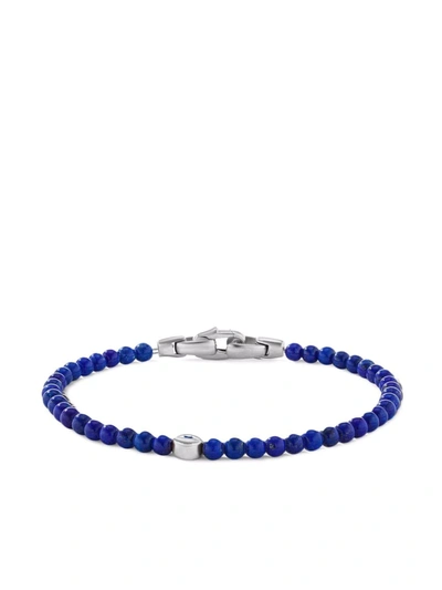 David Yurman Silver And Sapphire 4mm Evil Eye Lapis Lazuli Beaded Bracelet In Blue