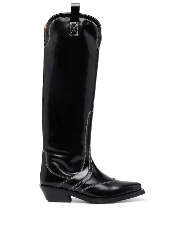 ganni black cowboy boots