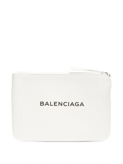 Balenciaga Shopping Medium Leather Pouch In White