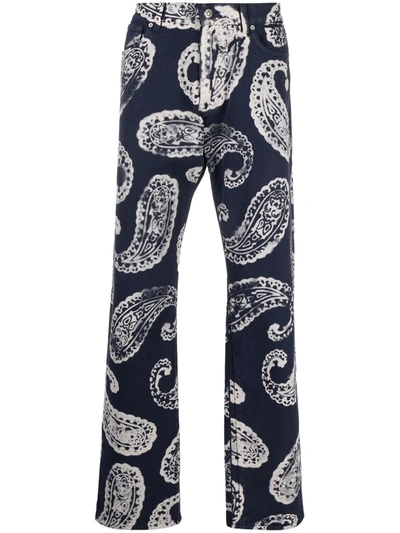 424 Paisley-print Straight-leg Jeans In Blue,white