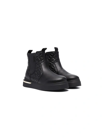 Liu •jo Teen Logo-embossed Ankle Boots In Black