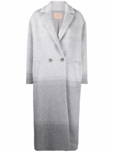 Twinset Gradient-effect Notched-lapels Double-breasted Coat In Gray