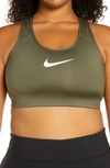 Nike Dry Swoosh Bold Sports Bra In Medium Olive/ White