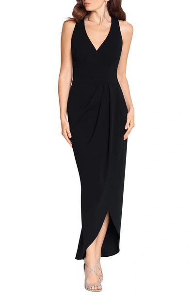 Xscape Tulip Hem Sleeveless Crepe Gown In Black