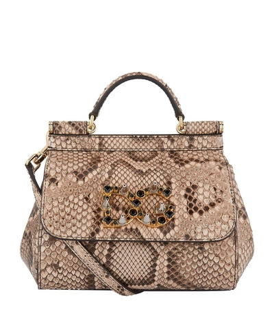 Dolce & Gabbana Mini Sicily Embellished Python Shoulder Bag In Multi