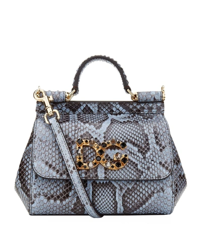 Dolce & Gabbana Mini Sicily Embellished Python Shoulder Bag In Multi