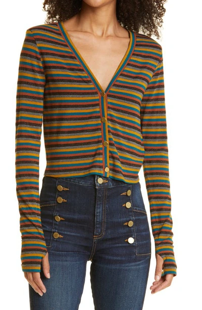 Ramy Brook Jordan Stripe V-neck Cardigan In Floral Multi