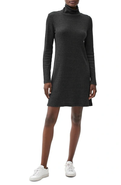 Michael Stars Jules Slouch Long Sleeve Turtleneck Dress In Charcoal