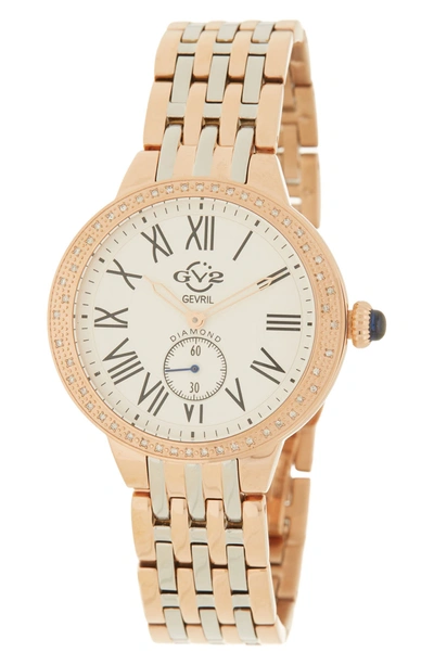 Gevril Astor Diamond Bracelet Watch, 40mm In Two Tone Ss- Rose Gold