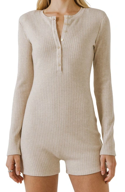 Grey Lab Ribbed Knit Romper In Oatmeal