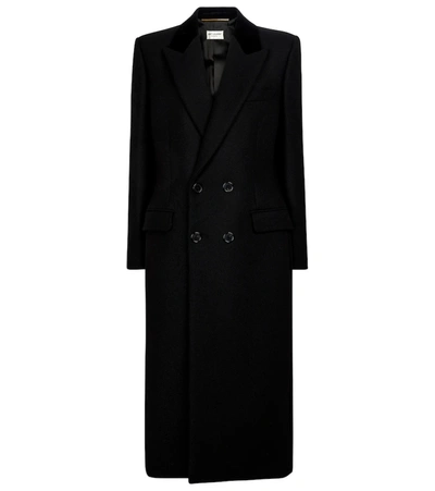 Saint Laurent Wool-blend Twill Chesterfield Coat In Noir