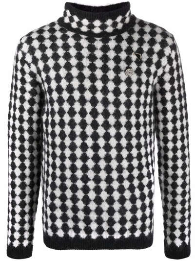 Saint Laurent Diamond Motif Wool Blend Knit Jumper In Pattern