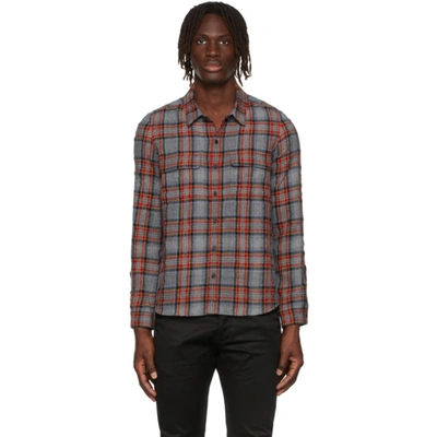 Saint Laurent Patch-pocket Checked Wool-blend Flannel Shirt In Grey
