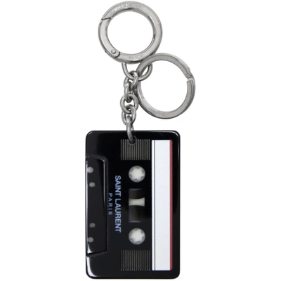 Saint Laurent Cassette Tape Silver-tone And Resin Key Fob In Black